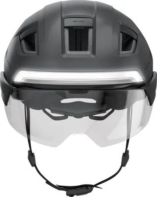 Produktbild von ABUS Fahrradhelm HYP-E B.LACE - mit Front-, Rück- und Blinklicht sowie kabellos zu aktivierendem Bremslicht - mit Visier und Ohrenschützern - für Fahrrad, E-Bike und S-Pedelec - Grau, Größe S (51-55 cm)