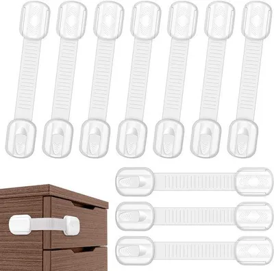 Produktbild von Ibenzoa® Selbstklebende Kindersicherungen – 10er Set weiße Sicherheitsverriegelungen für Schränke, Schubladen, Türen und Geräte