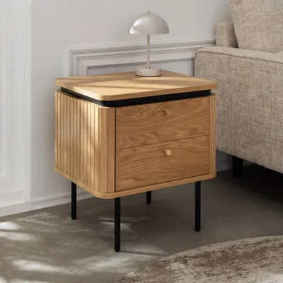 Produktbild von riess-ambiente Moderner Nachttisch ATELIER 55cm Eiche Beistelltisch mit Schubladen Nachtschrank Nachtkästchen