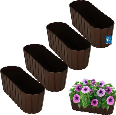 Obrázek produktu pro KOTARBAU® Sada 4 květinových truhlíků balkonový květináč 40x13x13cm hnědý květináč květináč plastový balkonový truhlík rustikální květináč velký