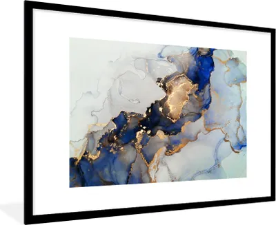 Produktbild von MuchoWow® Gerahmtes Poster Marmor - Blau - Gold 90x60 cm - Poster mit Schwarzem Bilderrahmen Wandposter Rahmen Foto Bilder - Wanddekoration - Fotos
