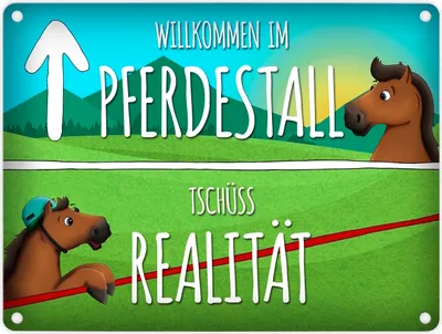 Produktbild von Metallschild mit Pferde Motiv und Spruch: Willkommen im Pferdestall Blechschild