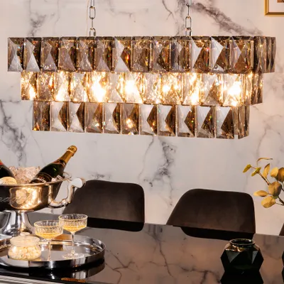 Produktbild von riess-ambiente Luxus Hängelampe KRISTALL 90cm edelgrau Design Kronleuchter Glasprismen Hängelampe Lampe Leuchte