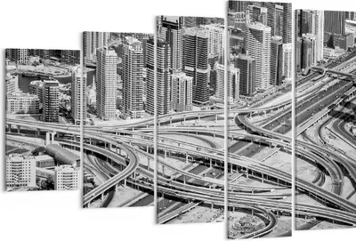 Produktbild von Bild auf Leinwand - Leinwandbild - 5 Teile - Stadt Wolkenkratzer Autobahn - 150x100cm - Wand Bild - Wanddeko - Wandbilder - Leinwanddruck - Bilder - Wanddekoration - Leinwand bilder - EG150x100-5065