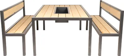 Image de HOME DELUXE - Salon de jardin NAXOS - 200 x 76 x 114 cm, matériau : acier, mélèze de Sibérie, 3 pièces - 1 table, 2 bancs I Salon de jardin Ensemble de jardin