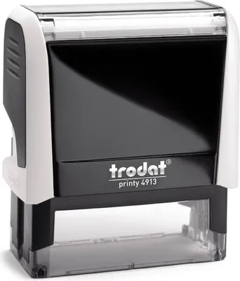 Produktbild von Trodat PRINTY 4913, max. 6zeilig, 57X21mm, Gehäuse weiss, individuelle Stempelplatte mit Ihrem Wunschtext, Stempelkissen schwarz
