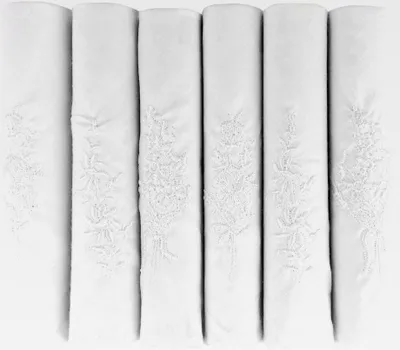 Produktbild von Bestickte Damen Taschentücher, 100% Baumwolle, Weiß, 40 x 40 cm, 6 Stück