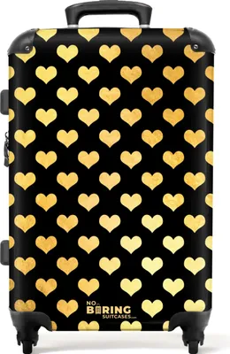Produktbild von NoBoringSuitcases.com® Großer Koffer - Goldene Herzen auf schwarzem Hintergrund - Kombinationsschloss TSA - Hartschalen Trolley 4 Rollen - 72 liter - Reisekoffer - 66 cmKoffer Mittelgroß 67x43x25 cm, 72L,
