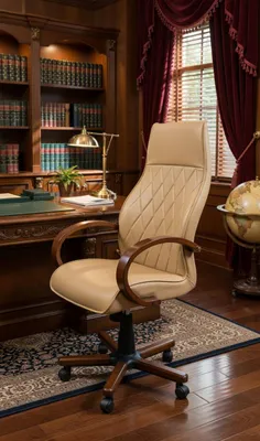 Image de Chaise de bureau confortable, couleur beige, avec cadre en bois, idéale pour le bureau, Image générée par une IA