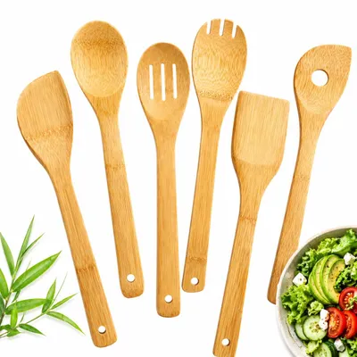 Produktbild von Holzkochlöffel-Set, 6-teilig, verschiedene Küchenhelfer zum Kochen und Servieren