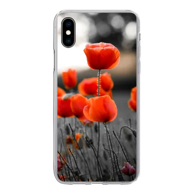 Produktbild von MuchoWow® Handyhülle Schutzhülle Hülle für iPhone Xs Rote Mohnblumen vor schwarzem und weißem Hintergrund Silikon Softcase Handy Hülle - Handytasche