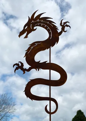 Produktbild von Gartenfigur Chinesischer Drache Schlange 75x43cm + Stab Edelrost Gartenstecker Wetterfest Rost Metall Rostfigur Schlange Drachen Figur Dragon
