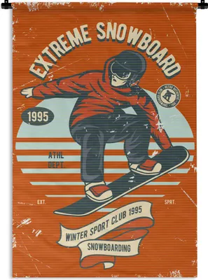 Produktbild von MuchoWow® Wandteppich Wandbehang Snowboard - Mann - Retro 60x90 cm Tapisserie Dekoration Wandtuch - Foto-Teppich - Abwaschbar