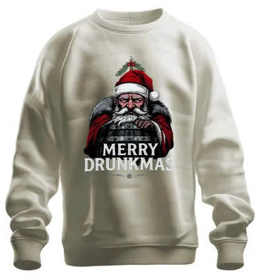 Produktbild von Merry Drunkmas Weihnachtsmann Bier Fass lustig Geschenk Sweatshirt Pullover, Natur, L