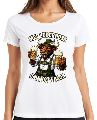 Obrázok produktu pre Mei Lederhosn – Tričko s motívom býka, tradičný štýl, pre dámy, biela farba, veľkosť M