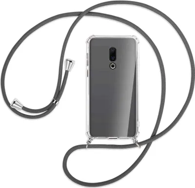 Produktbild von Handykette Backcover-Schutzhülle mit Band (Metall silberfarben) für Meizu 16 (M882Q) - dunkelgrau