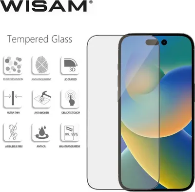 A tempered glass screen protector is shown next to a smartphone.