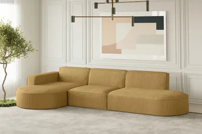 Produktbild von Ecksofa Designersofa PALMA in Stoff Scala Senfgelb Ottomane Links