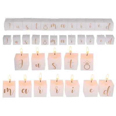 Zdjęcie produktu dla Kerzenblock mit Schrift, Just married in Kunststoffbox aus Wachs Weiß 12er Set, (B/H/T) 36x3x3cm