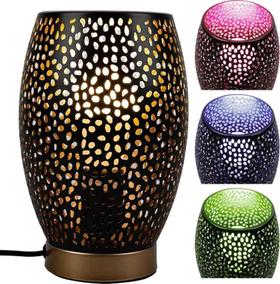 Produktbild von RGB LED Tischleuchte, schwarz gold,  Schirm mit Dekorstanzungen