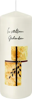 Produktbild von INNA-GLAS Trauerfeier Kerze REINHOLD, In stillem Gedenken, verziert, elfenbein-schwarz-ocker, 20cm, Ø7,8cm - Germany - Trauerkerze
