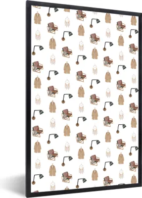 Produktbild von MuchoWow® MuchoWow® Gerahmtes Poster Schlafzimmer - Muster - Grau 20x30 cm - Poster mit zchwarzem Bilderrahmen - Drucken - Bilder Poster im Rahmen