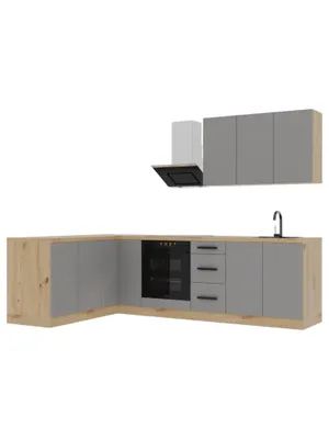 Produktbild von Winkelküche – Eckküche – Küchenzeile L-Form – Komplettküche – Küchenzeile –  Nexa - K99-G270 – 270 × 170 cm– Beige Matt