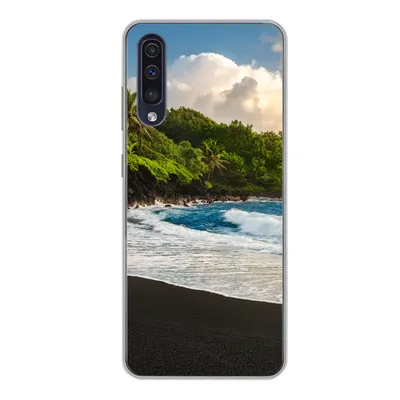 Produktbild von MuchoWow® Handyhülle Schutzhülle Hülle für Samsung Galaxy A50 Ein schwarzer Sandstrand auf Hawaii Silikon Softcase Handy Hülle - Mobiltelefonhülle