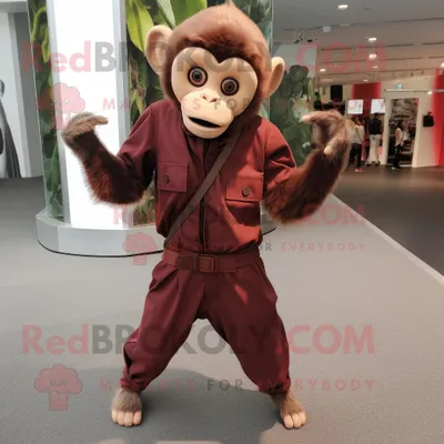 Produktbild von Kastanienbrauner REDBROKOLY Kapuziner-Affen Maskottchen Kostüm charakter bekleidet mit einer Bluse und Schnürsenkeln