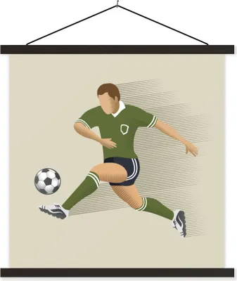 Produktbild von MuchoWow® Textilposter Eine Illustration einer Person, die einen Fußball schießt - Mädchen - Jungen - Kinder 60x60 cm mit schwarzem Rahmen - Posteraufhänger