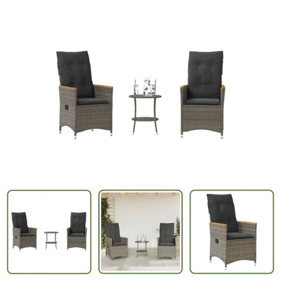 Produktbild von The Living Store 3-tlg. Bistro-Set mit Kissen Grau Poly Rattan