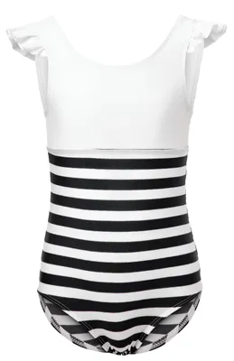 Image de Maillot de bain une pièce pour fille, séchage rapide, protection UV 50, MS10-443 (blanc/noir/rayures, taille 116)