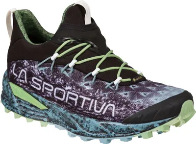 Trailrunning-Schuh "Tempesta Woman Gtx" von La Sportiva in Schwarz; Blau und Grün mit griffiger Sohle.