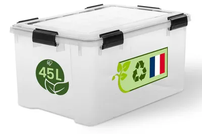 Produktbild von Iris Ohyama Luftdichte Kunststoff-Aufbewahrungsboxen mit Deckel, 45L, Transparen