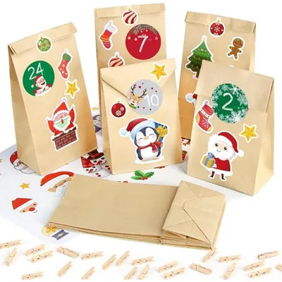 Produktbild von Adventskalender 25 Kraftpapiertüten Zahlenaufkleber DIY Bunt