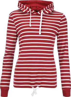 Produktbild von modAS Damen Kapuzenshirt Langarmshirt gestreift - Kapuzenpullover Streifenshirt Ringelshirt mit Kapuze aus Baumwolle in Rot-Melange/Weiß Größe 40
