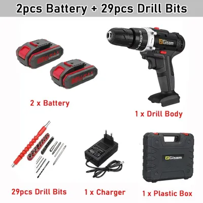 Produktbild von Akku Schlagbohrschrauber - 21V Bohrmaschine - 2 Gänge - 28 Nm Drehmoment - 2 Lithium-Akkus - Kunststoffkoffer