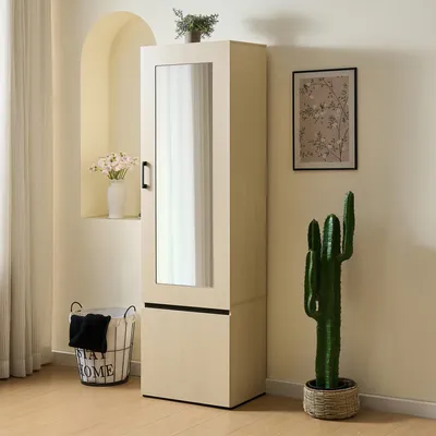 Immagine prodotto di Armadio stretto Merax con specchio e asta appendiabiti estraibile, armadio in MDF effetto legno, armadio salvaspazio per corridoio