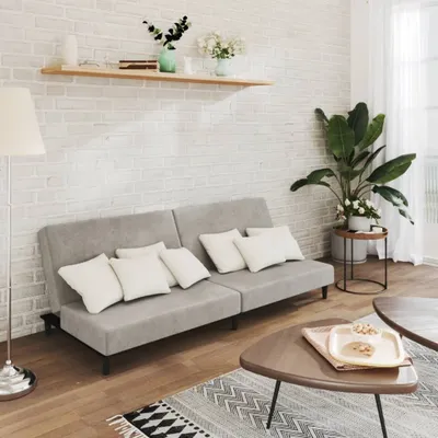 Produktbild von Design Schlafsofa 2-Sitzer Hellgrau Samt, Schlafsofas 2024 Neu
