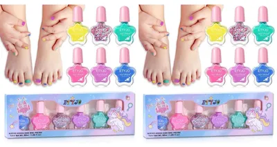 Obrázok produktu pre Sada detského lak na nechty, 6 farieb, netoxický, odreniteľný, na vodnej báze, rýchlo schnúci, 5 ml (balenie po 12 kusov), viacfarebný