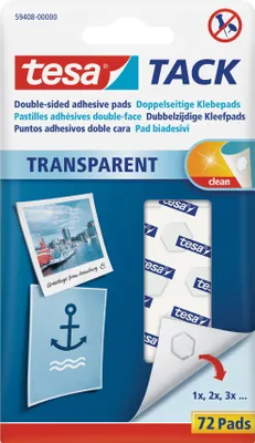 Zdjęcie produktu dla Tesa Tack dwustronne płatki samoprzylepne przezroczyste 72 płatki wielokrotnego użytku