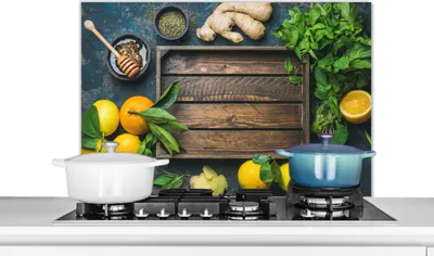 Produktbild von KitchenYeah®  Spritzschutz Küche - Küchenrückwand - Wandschutz für Herd und Spüle - Obstkiste - Zitrone 80x55 - Alu-Dibond (Alternative zum Spritzschutz aus Glas) - Hitzebeständig - Herdspritzschutz -
