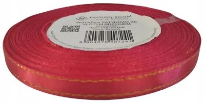Produktbild von PassionRoom_pl Dekoratives Satinband Rot mit Goldfaden 6mm 22m
