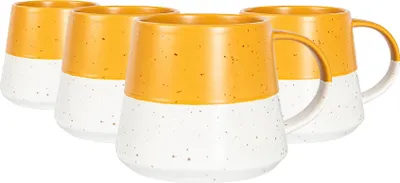 Produktbild von Nicola Spring getauchte Bauchbecher aus geflecktem Steinzeug – 370 ml – Senfgelb – 4er-Pack