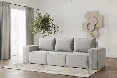 Produktbild von Sofa Designersofa ESTELLE 3-Sitzer in Stoff Poso Hellgrau