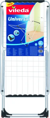A Vileda Universal clothes drying rack shown in its packaging.