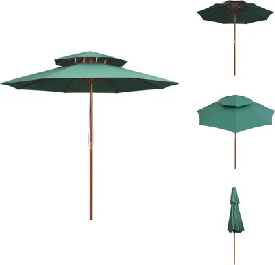 Zdjęcie produktu dla vidaXL Podwójny parasol 270×270 cm z drewnianym drążkiem, zielony - Parasole i parasole przeciwsłoneczne