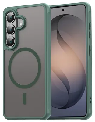 Image de Étui magnétique pour Samsung Galaxy S26, coque Magsafe, coque de protection, cadre en TPU résistant aux chocs, anneau magnétique puissant, vert