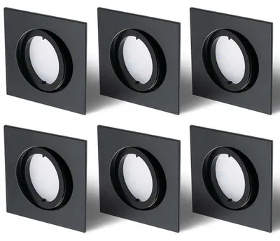 Image de Lot de 6 spots encastrables noirs 68 mm, perçage carré et fermeture à baïonnette avec module LED 5 watts 400 lumens blanc chaud 2700 K ultra plat 30 mm orientable