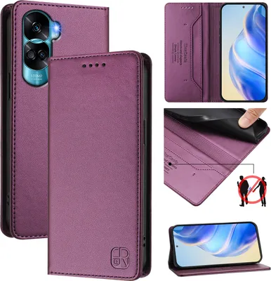 Produktbild von Lederhülle für Honor 90 Lite Hülle Flip Brieftasche Kartenfächern Ständer Schutzhülle Lila